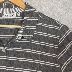 Habitat Clothes to Live in Linen Striped Button Up Shirt-Gray/White-Women Large